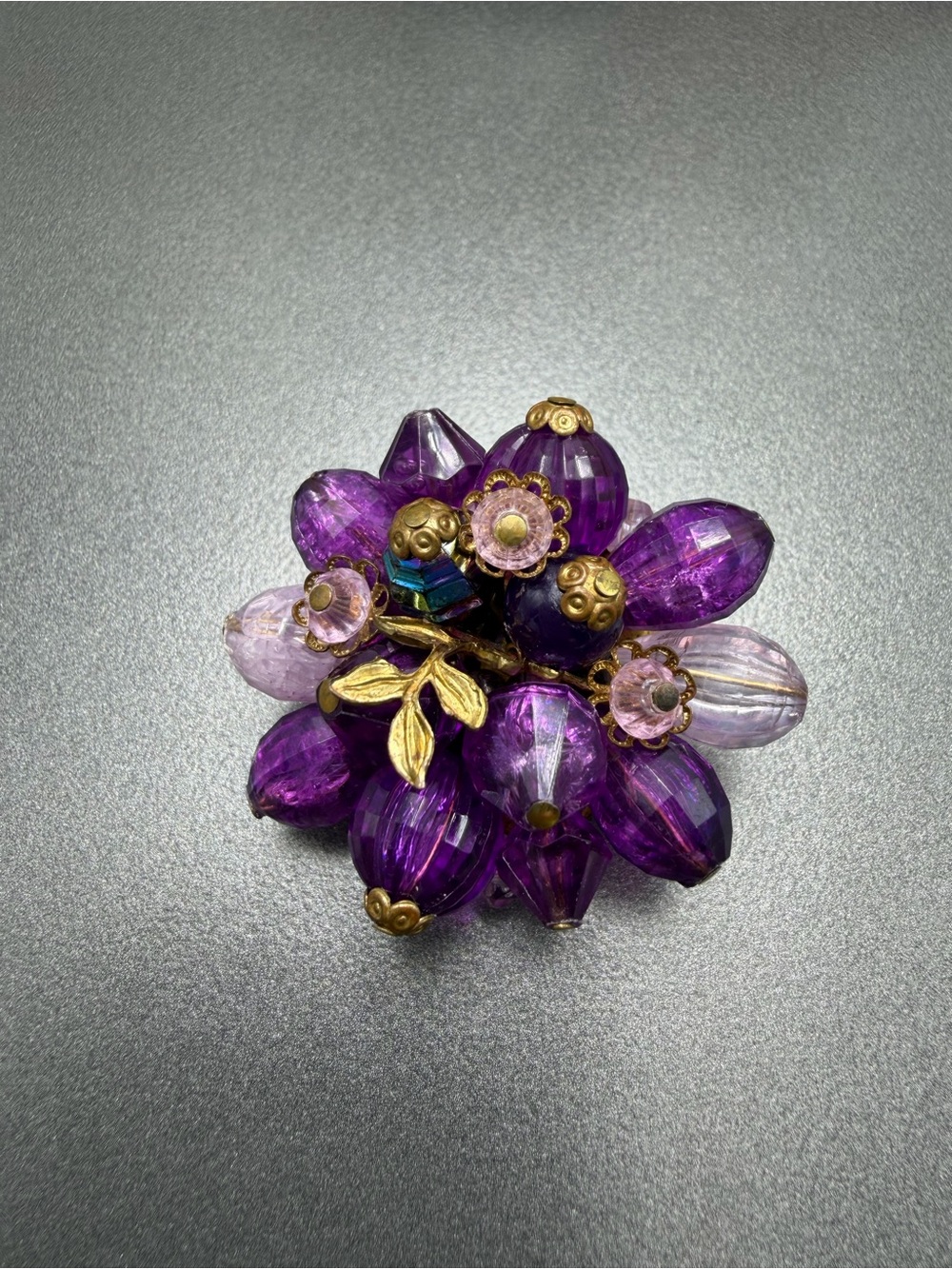 Vintage Purple Floral Cluster Brooch West Germany
